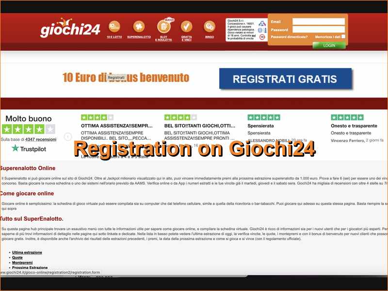 Процесс регистрации и верификации на Giochi24