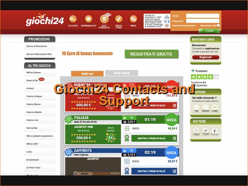 Каналы связи и часы работы поддержки Giochi24