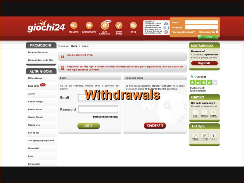 Порядок и сроки вывода средств на Giochi24